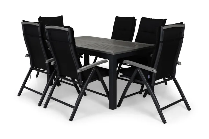 Monaco Matgrupp Utomhus 152-210x90 + 6 Monaco Positionsstol m Dyna - Svart/Grå - Utemöbler - Utegrupp - Matgrupp utomhus