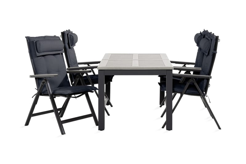 Monaco Matgrupp Utomhus 90x152-210 + 4 Monaco Light Stol m Dyna, Svart/Grå