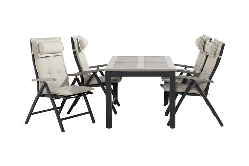 Monaco Matgrupp Utomhus 90x152-210 + 4 Positionsstolar m Dyna, Svart/Grå/Offwhite