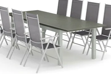 Monaco utomhus matgrupp förlängningsbart 210/310x90 med 8 Maggie positionsstolar - Vit/Grå - Utemöbler - Utegrupp - Matgrupp utomhus