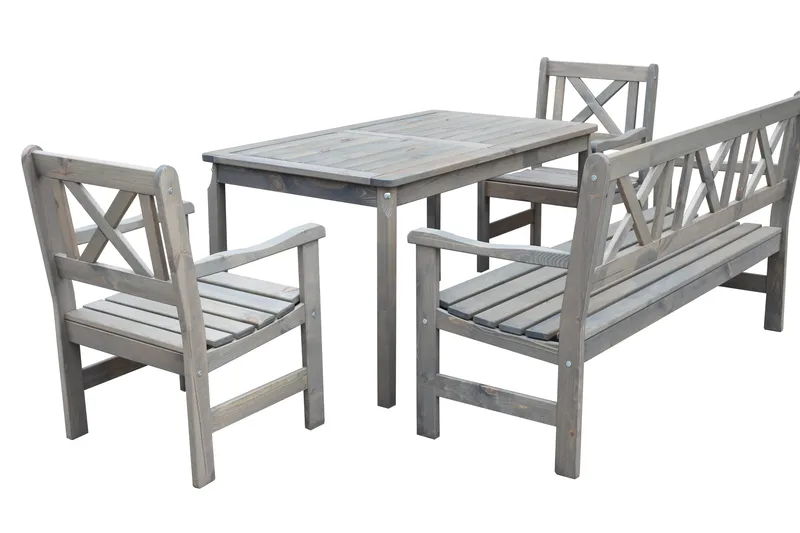 Olivo Matgrupp Utomhus + 2 Utestolar + Bänk Utomhus - Grå - Utemöbler - Utegrupp - Matgrupp utomhus