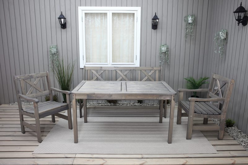 Olivo Matgrupp Utomhus + 2 Utestolar + Bänk Utomhus - Grå - Utemöbler - Utegrupp - Matgrupp utomhus