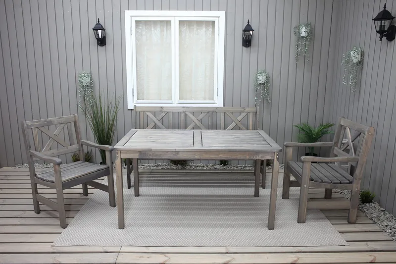 Olivo Matgrupp Utomhus + 2 Utestolar + Bänk Utomhus - Grå - Utemöbler - Utegrupp - Matgrupp utomhus