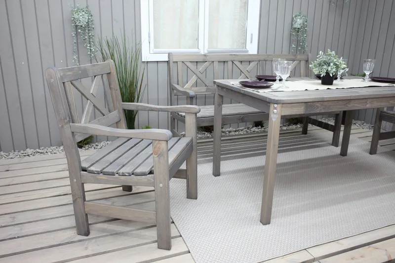 Olivo Matgrupp Utomhus + 2 Utestolar + Bänk Utomhus - Grå - Utemöbler - Utegrupp - Matgrupp utomhus