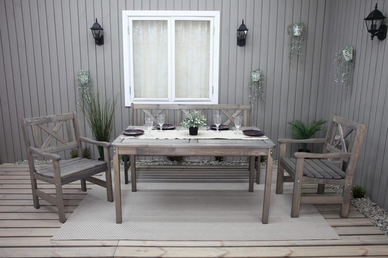 Olivo Matgrupp Utomhus + 2 Utestolar + Bänk Utomhus - Grå - Utemöbler - Utegrupp - Matgrupp utomhus