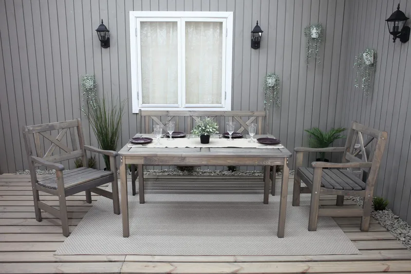 Olivo Matgrupp Utomhus + 2 Utestolar + Bänk Utomhus - Grå - Utemöbler - Utegrupp - Matgrupp utomhus