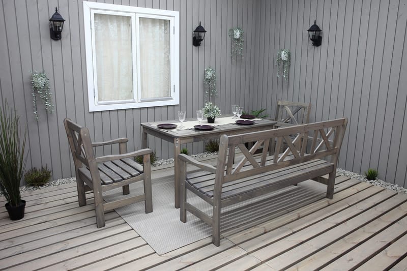 Olivo Matgrupp Utomhus + 2 Utestolar + Bänk Utomhus - Grå - Utemöbler - Utegrupp - Matgrupp utomhus