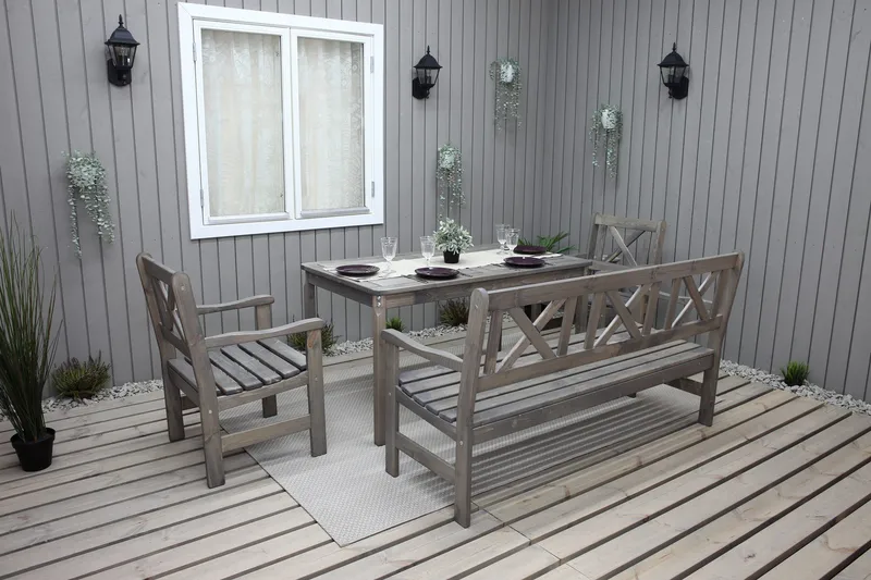 Olivo Matgrupp Utomhus + 2 Utestolar + Bänk Utomhus - Grå - Utemöbler - Utegrupp - Matgrupp utomhus