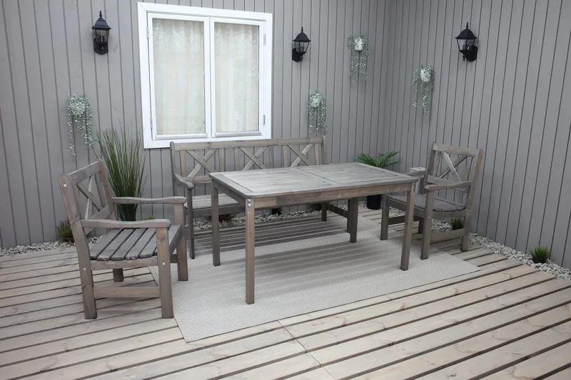 Olivo Matgrupp Utomhus + 2 Utestolar + Bänk Utomhus - Grå - Utemöbler - Utegrupp - Matgrupp utomhus