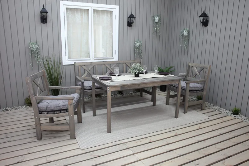 Olivo Matgrupp Utomhus + 2 Utestolar + Bänk Utomhus - Grå - Utemöbler - Utegrupp - Matgrupp utomhus