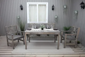 Olivo Matgrupp Utomhus + 2 Utestolar + Bänk Utomhus - Grå - Utemöbler - Utegrupp - Matgrupp utomhus