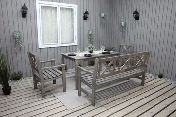 Olivo Matgrupp Utomhus + 2 Utestolar + Bänk Utomhus - Grå - Utemöbler - Utegrupp - Matgrupp utomhus
