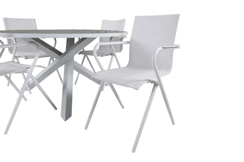 Parma Matgrupp Rund Ø140cm + 4 Alina Matstolar Vit/Grå - Vit/Grå - Utemöbler - Utegrupp - Matgrupp utomhus