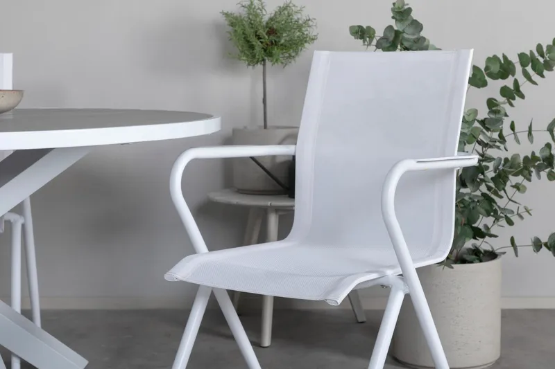 Parma Matgrupp Rund Ø140cm + 4 Alina Matstolar Vit/Grå - Vit/Grå - Utemöbler - Utegrupp - Matgrupp utomhus