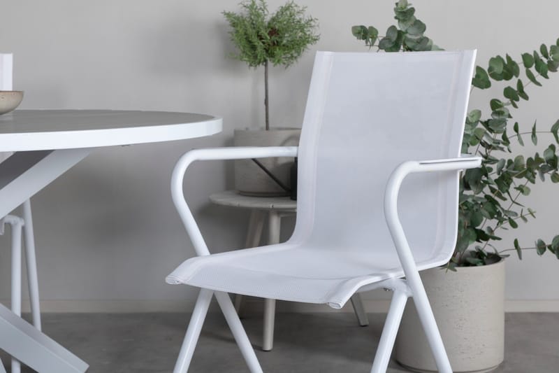 Parma Matgrupp Rund Ø140cm + 4 Alina Matstolar Vit/Grå - Vit/Grå - Utemöbler - Utegrupp - Matgrupp utomhus