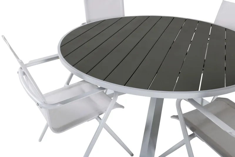 Parma Matgrupp Rund Ø140cm + 4 Alina Matstolar Vit/Grå - Vit/Grå - Utemöbler - Utegrupp - Matgrupp utomhus