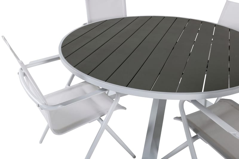 Parma Matgrupp Rund Ø140cm + 4 Alina Matstolar Vit/Grå - Vit/Grå - Utemöbler - Utegrupp - Matgrupp utomhus