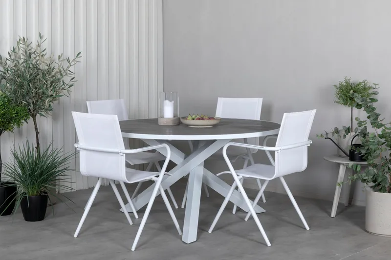 Parma Matgrupp Rund Ø140cm + 4 Alina Matstolar Vit/Grå - Vit/Grå - Utemöbler - Utegrupp - Matgrupp utomhus