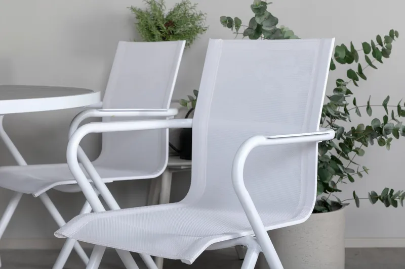 Parma Matgrupp Rund Ø140cm + 6 Alina Matstolar Vit/Grå - Vit/Grå - Utemöbler - Utegrupp - Matgrupp utomhus