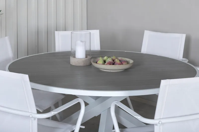 Parma Matgrupp Rund Ø140cm + 6 Alina Matstolar Vit/Grå - Vit/Grå - Utemöbler - Utegrupp - Matgrupp utomhus