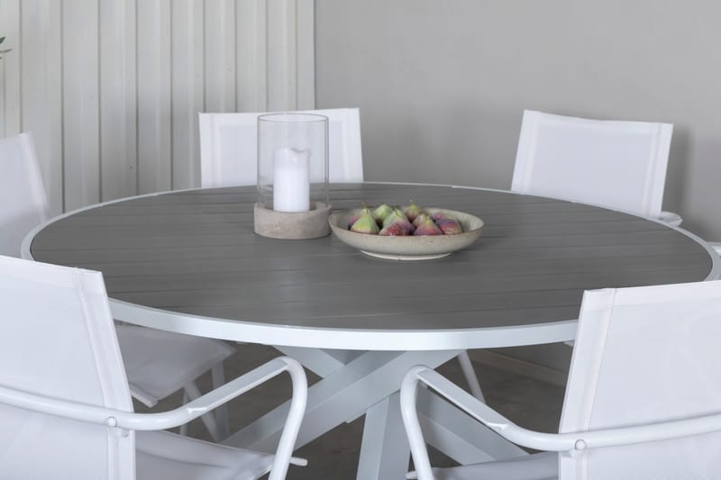 Parma Matgrupp Rund Ø140cm + 6 Alina Matstolar Vit/Grå - Vit/Grå - Utemöbler - Utegrupp - Matgrupp utomhus