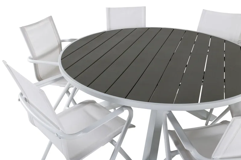 Parma Matgrupp Rund Ø140cm + 6 Alina Matstolar Vit/Grå - Vit/Grå - Utemöbler - Utegrupp - Matgrupp utomhus