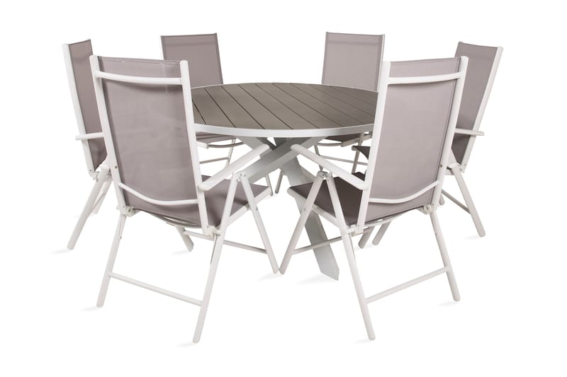 Parma Matgrupp Rund Ø140cm + 6 Break Positionsstolar - Vit/Grå - Utemöbler - Utegrupp - Matgrupp utomhus
