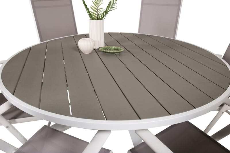 Parma Matgrupp Rund Ø140cm + 6 Break Positionsstolar - Vit/Grå - Utemöbler - Utegrupp - Matgrupp utomhus