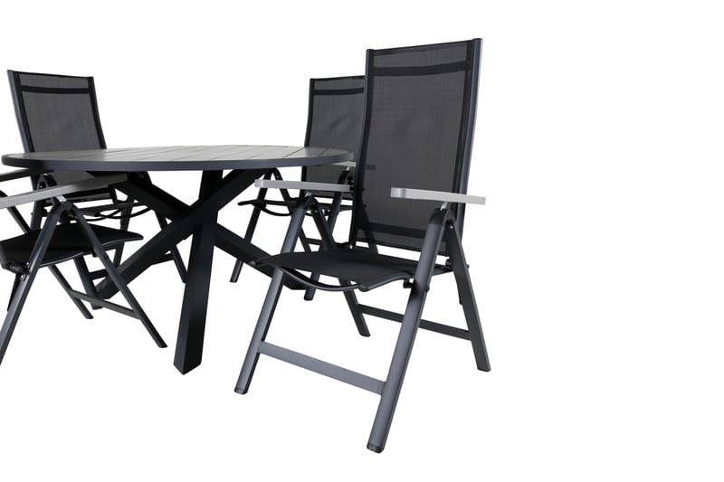 Parma Matgrupp Utomhus Rund Ø140cm + 4 Albany Positionsstolar - Svart/Grå - Utemöbler - Utegrupp - Matgrupp utomhus