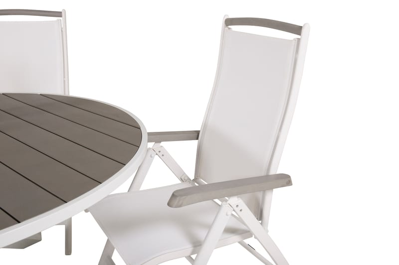 Parma Matgrupp Utomhus Rund Ø140cm + 4 Albany Positionsstolar - Vit/Grå - Utemöbler - Utegrupp - Matgrupp utomhus