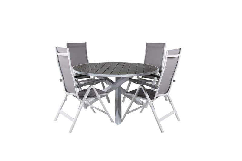 Parma Matgrupp Utomhus Rund Ø140cm + 4 Albany Positionsstolar, Brun/Vit