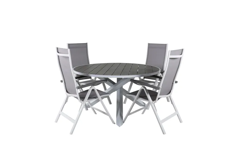 Parma Matgrupp Utomhus Rund Ø140cm + 4 Albany Positionsstolar, Brun/Vit