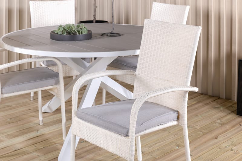 Parma Matgrupp Utomhus Rund Ø140cm + 4 Anna Karmstolar - Vit - Utemöbler - Utegrupp - Matgrupp utomhus
