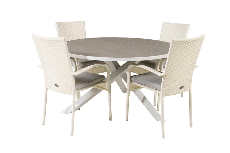 Parma Matgrupp Utomhus Rund Ø140cm + 4 Anna Karmstolar - Vit - Utemöbler - Utegrupp - Matgrupp utomhus