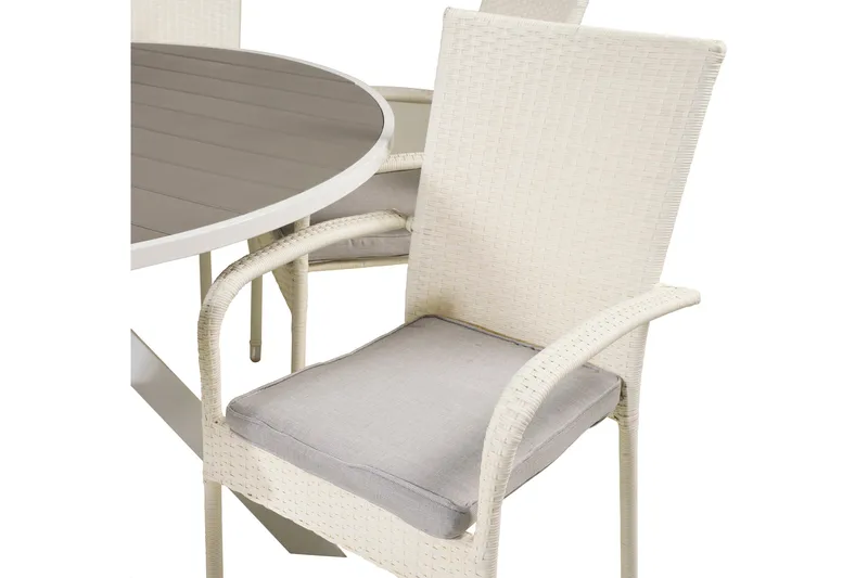 Parma Matgrupp Utomhus Rund Ø140cm + 4 Anna Karmstolar - Vit - Utemöbler - Utegrupp - Matgrupp utomhus