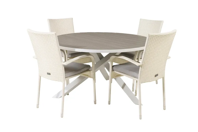 Parma Matgrupp Utomhus Rund Ø140cm + 4 Anna Karmstolar, Vit