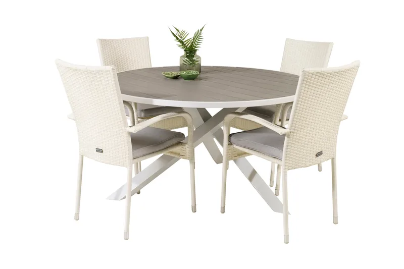 Parma Matgrupp Utomhus Rund Ø140cm + 4 Anna Karmstolar - Vit - Utemöbler - Utegrupp - Matgrupp utomhus
