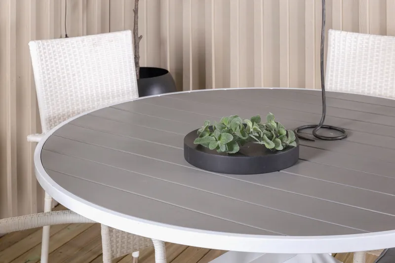 Parma Matgrupp Utomhus Rund Ø140cm + 4 Anna Karmstolar - Vit - Utemöbler - Utegrupp - Matgrupp utomhus