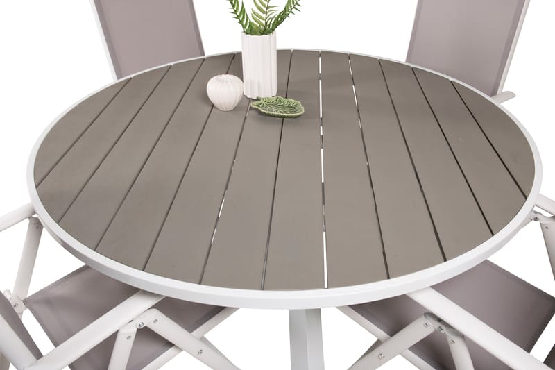 Parma Matgrupp Utomhus Rund Ø140cm + 4 Break Positionsstolar - Vit/Grå - Utemöbler - Utegrupp - Matgrupp utomhus