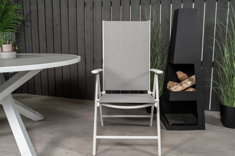 Parma Matgrupp Utomhus Rund Ø140cm + 4 Break Positionsstolar - Vit/Grå - Utemöbler - Utegrupp - Matgrupp utomhus