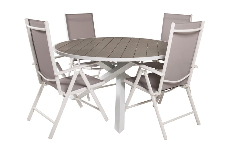 Parma Matgrupp Utomhus Rund Ø140cm + 4 Break Positionsstolar - Vit/Grå - Utemöbler - Utegrupp - Matgrupp utomhus