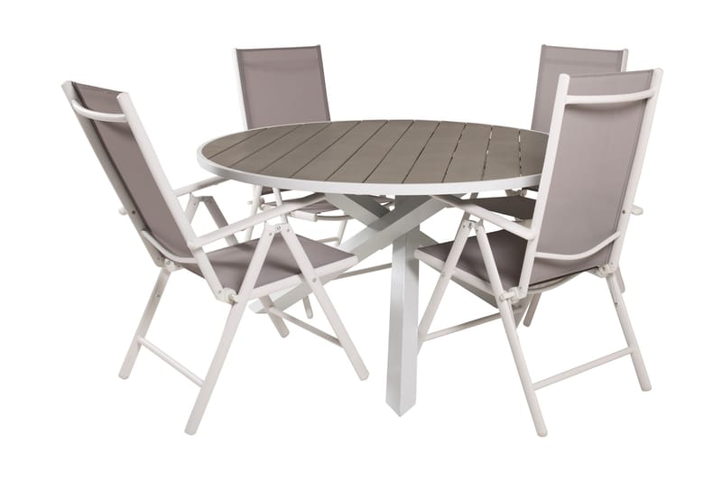 Parma Matgrupp Utomhus Rund Ø140cm + 4 Break Positionsstolar - Vit/Grå - Utemöbler - Utegrupp - Matgrupp utomhus