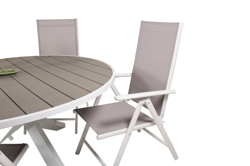 Parma Matgrupp Utomhus Rund Ø140cm + 4 Break Positionsstolar - Vit/Grå - Utemöbler - Utegrupp - Matgrupp utomhus