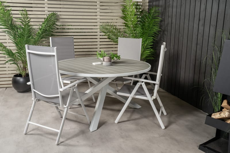 Parma Matgrupp Utomhus Rund Ø140cm + 4 Break Positionsstolar - Vit/Grå - Utemöbler - Utegrupp - Matgrupp utomhus