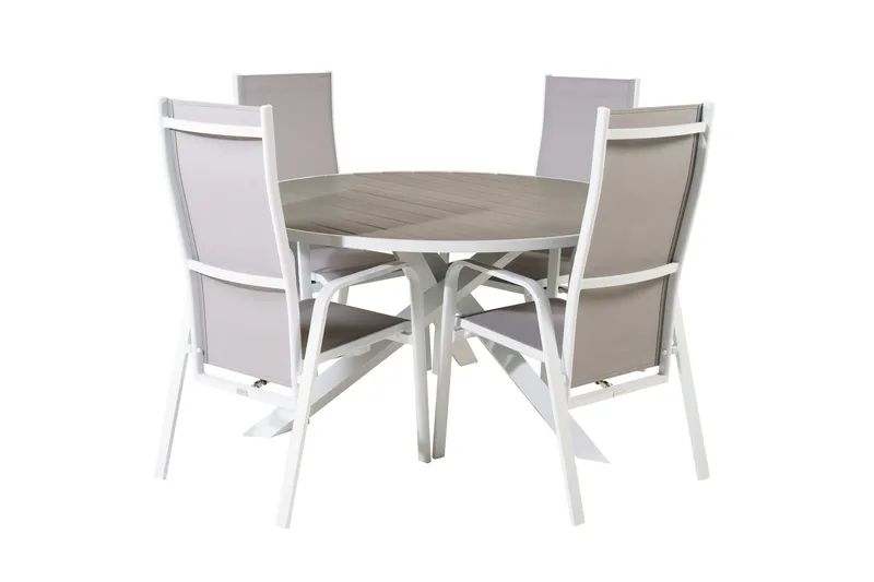 Parma Matgrupp Utomhus Rund Ø140cm + 4 Copacabana Stolar, Svart/Grå