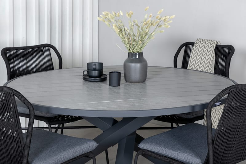 Parma Matgrupp Utomhus Rund Ø140cm + 4 Julian Matstolar - Svart/Grå - Utemöbler - Utegrupp - Matgrupp utomhus