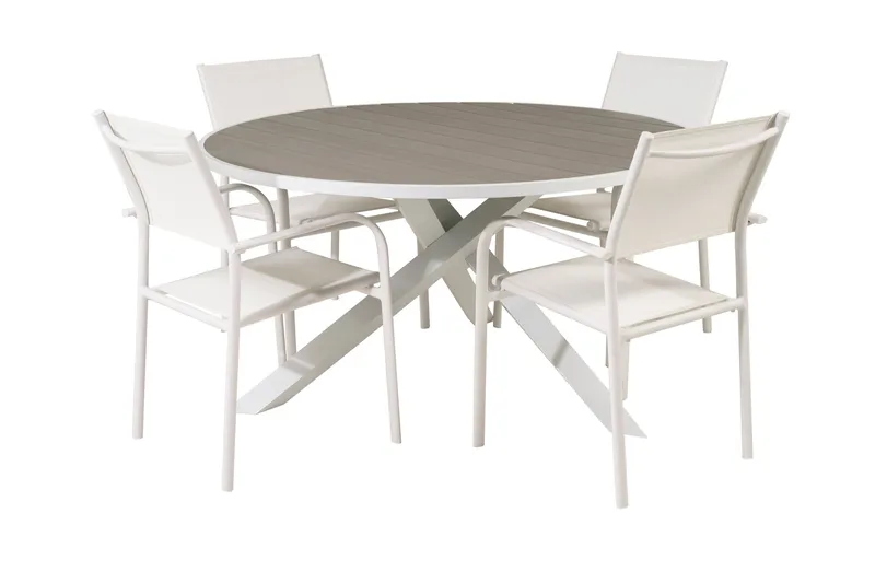 Parma Matgrupp Utomhus Rund Ø140cm + 4 Santorini Karmstolar, Vit