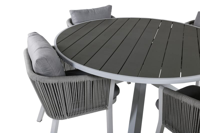 Parma Matgrupp Utomhus Rund Ø140cm + 4 Virya Matstolar - Brun/Vit - Utemöbler - Utegrupp - Matgrupp utomhus