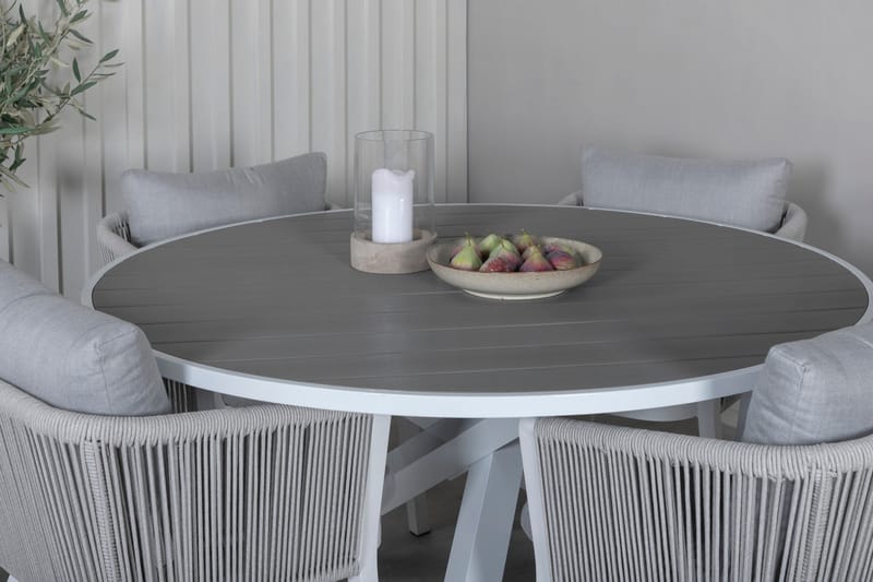 Parma Matgrupp Utomhus Rund Ø140cm + 4 Virya Matstolar - Brun/Vit - Utemöbler - Utegrupp - Matgrupp utomhus