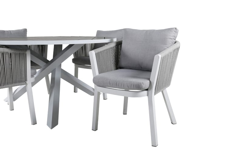 Parma Matgrupp Utomhus Rund Ø140cm + 4 Virya Matstolar - Brun/Vit - Utemöbler - Utegrupp - Matgrupp utomhus